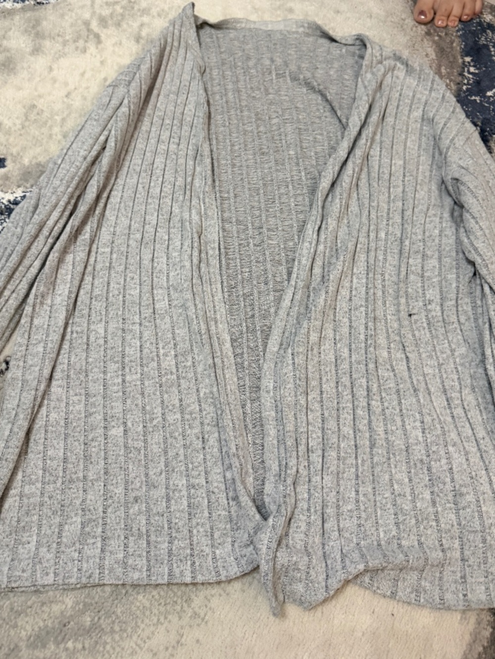 Gray Ribbed Open Front Cardigan Sweater 4XL Plus Size